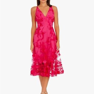 NWT Dress the Population Women’s Audrey Midi Plunging Floral Lace Dress L